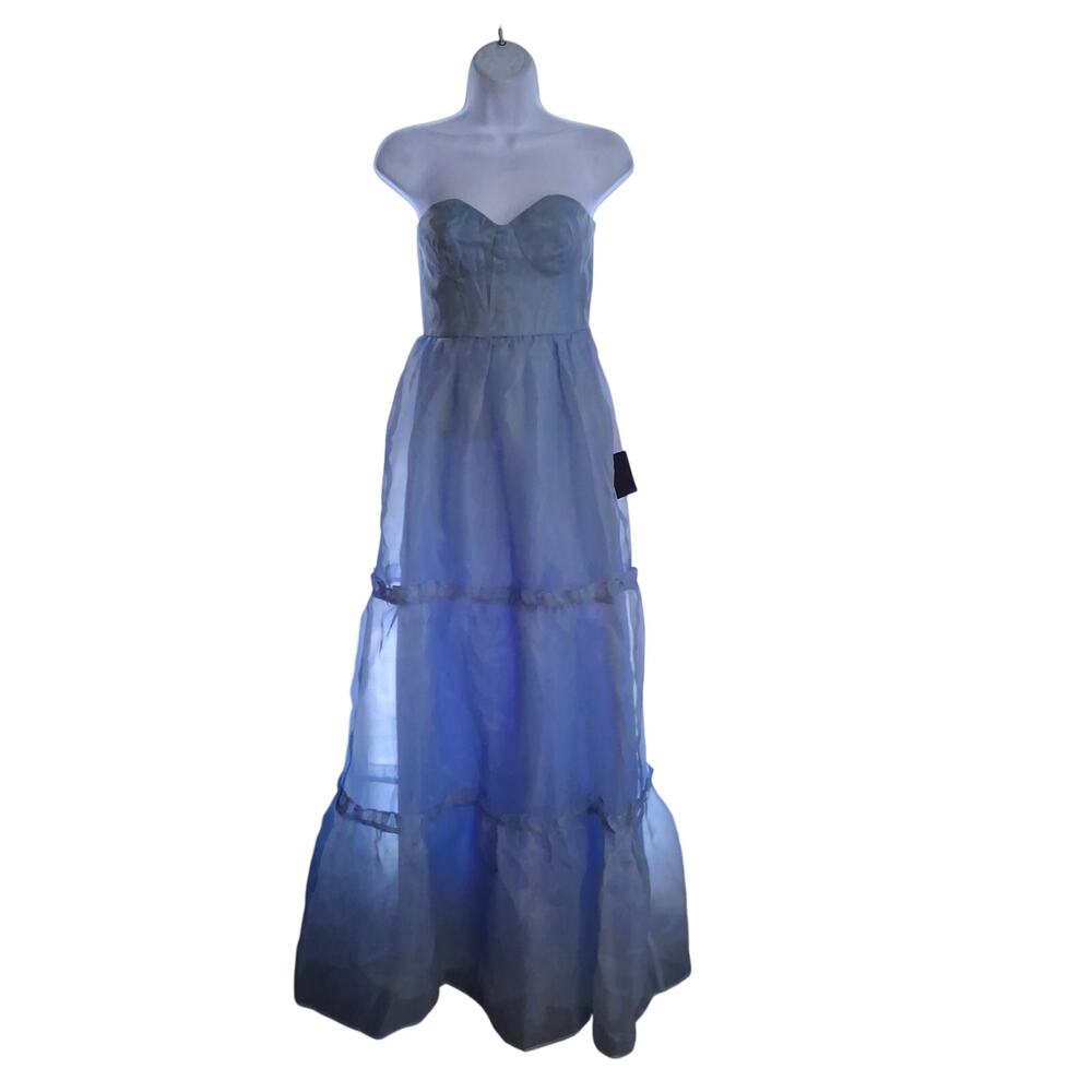 Lulus nwt Exceptional Grace strapless dress XS blue maxi tiered bustier